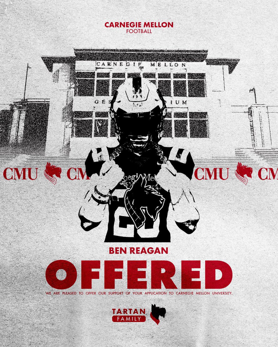 Very excited to have received an offer from <a href="/TartanFB/">Carnegie Mellon Football</a>! thank you so much <a href="/CoachAndyHelms/">Andy Helms</a> and the rest of the Carnegie Mellon coaching staff for this opportunity.
