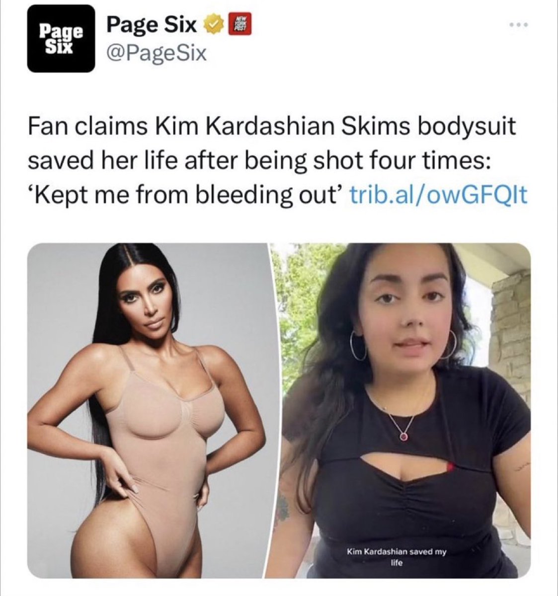 Page Six on X: Fan claims Kim Kardashian Skims bodysuit saved her