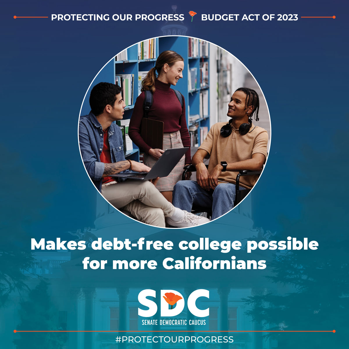 The #CABudget makes higher education more accessible, including funding debt-free public higher education for foster youth, who face more obstacles to going to college. These programs will help more CA students afford higher education &amp; maintain CA’s economic competitiveness.