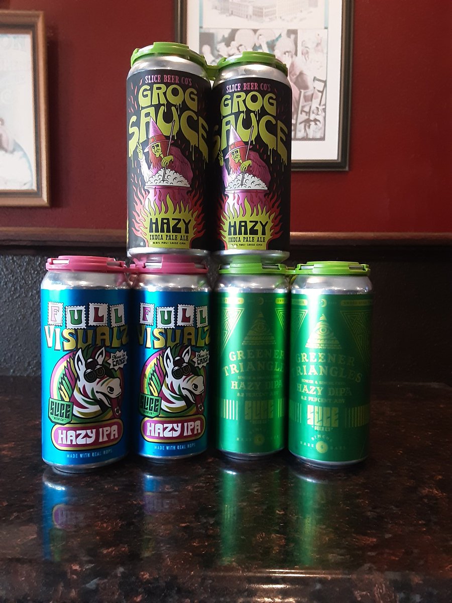 FlyingBeerMan's tweet image. We now have Slice Beer Co.! Full Visualz Hazy IPA, $22/4PK, Greener Triangles Hazy Double IPA, $22/4PK, Grog Sauce Hazy IPA, $22/4PK.