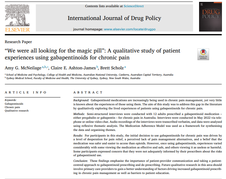 Suzanne Nielsen PhD MPS (@drsuzinielsen) on Twitter photo New paper by super⭐️<a href="/AmyMcNeilage/">Amy McNeilage</a> .. Gabapentinoid use driven by "..desperation for pain relief, a perceived lack of pain management alternatives, and a belief that the medication was safer and easier to access than opioids" Check it out in <a href="/ijdrugpolicy/">International Journal of Drug Policy</a> bit.ly/3NSvzd4 New paper by super⭐️<a href="/AmyMcNeilage/">Amy McNeilage</a> .. Gabapentinoid use driven by "..desperation for pain relief, a perceived lack of pain management alternatives, and a belief that the medication was safer and easier to access than opioids" Check it out in <a href="/ijdrugpolicy/">International Journal of Drug Policy</a> bit.ly/3NSvzd4