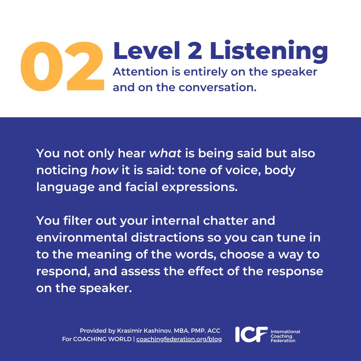 ICFHQ's tweet photo. Are you really listening? 👂

In honor of World Listening Day, let's take a look at the three levels of listening and how the art of listening can be cultivated.

What will you do today to improve your listening skills?

#ActiveListening #CoachingTips #ICFCoach https://t.co/x0cb9e4sRM