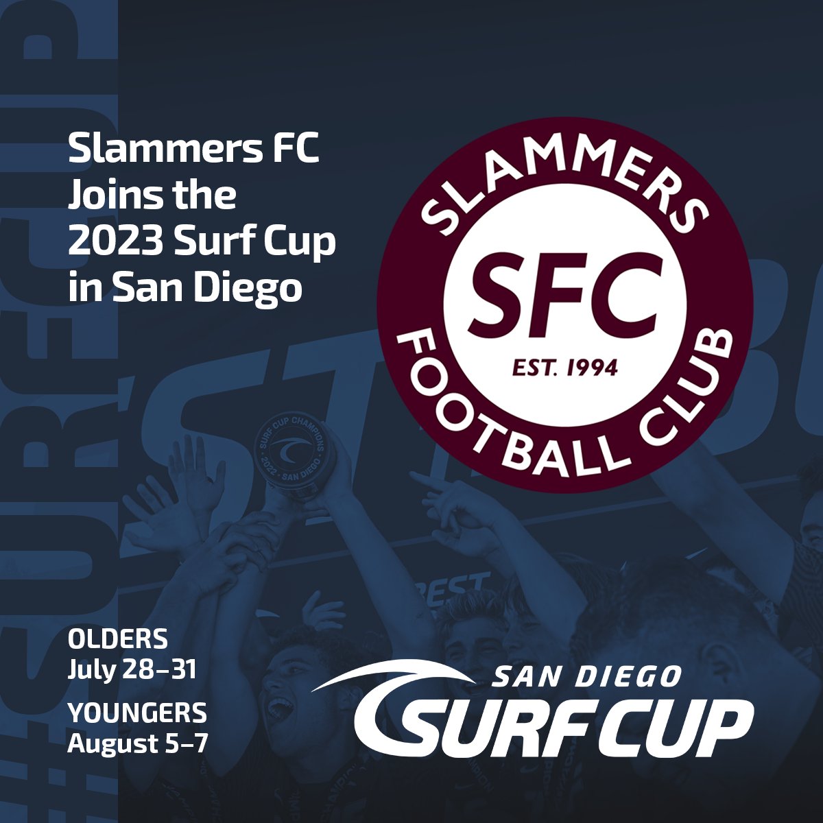 #SurfCup is thrilled to welcome @slammersfc to our 2023 Surf Cup in San Diego, CA! With applications through the roof, we're gearing up to host the nation's top clubs and huge matchups! We cannot wait to hand out the 🏆 to the #BestOfTheBest!