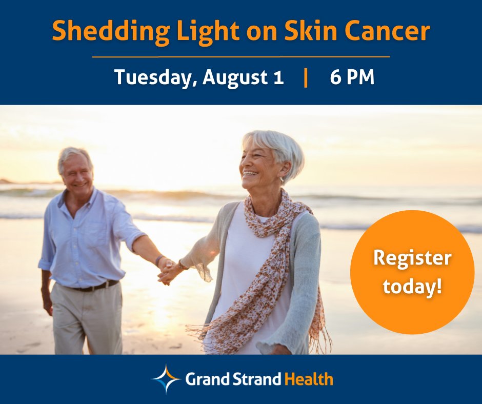 Join us for a FREE seminar on Tuesday, August 1 from 6-7pm to hear Oncologist Emily Touloukian, DO, discuss how to keep your skin safe, identify signs & when to see a doctor. This seminar will be held at HealthFinders, inside Coastal Grand Mall. Register: MyGrandStrandHealth.com/Events