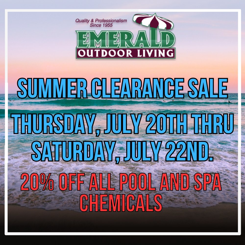 Emerald_Outdoor's tweet image. 🔥 Summer Deals 🌞 Clearance Sale‼️ 🔥
             👉 July 20th ~ July 22nd 👈

Portland ☎️ : 503-245-2431
Salem ☎️ : 503-370-9355
Online 💻 : emeraldoutdoorliving.com

#EmeraldOutdoorLiving  #Pools #PoolChemicals #Chemicals #PoolCleaners #SpaChemicals #HotTubChemicals
