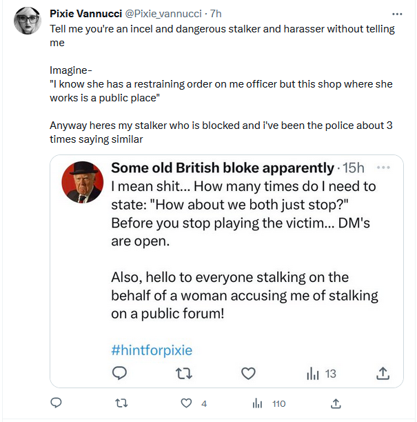 HarrisonNAuthor's tweet photo. How to pretend to be the victim 101.

Me: How about we stop?
Pix: wEiRd InCeL bAd!

If you're falling for this crap, you're part of the problem. All I want is an agreement to leave one another alone. 

https://t.co/Uw2TEOT2l4 https://t.co/fwxwehE8Mf