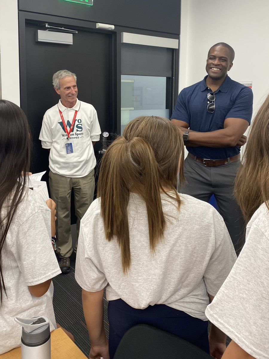 WriteDenver's tweet photo. Day 2 -  @chrisadempsey &amp; @reggierivers shared sports, writing and journalism stories. Reggie has great NFL stories &amp; founding @the_gala_team. Chris shared stories about the @nuggets journey to winning the 2023 NBA championships.  Our campers ❤️’d the day  #futurejournalists https://t.co/udJe7gBSVc