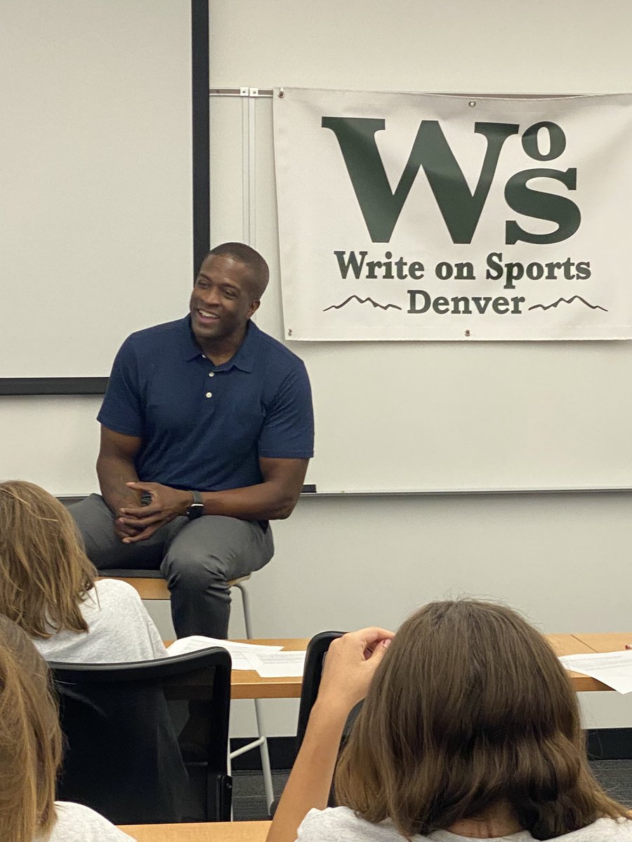 WriteDenver's tweet photo. Day 2 -  @chrisadempsey &amp; @reggierivers shared sports, writing and journalism stories. Reggie has great NFL stories &amp; founding @the_gala_team. Chris shared stories about the @nuggets journey to winning the 2023 NBA championships.  Our campers ❤️’d the day  #futurejournalists https://t.co/udJe7gBSVc