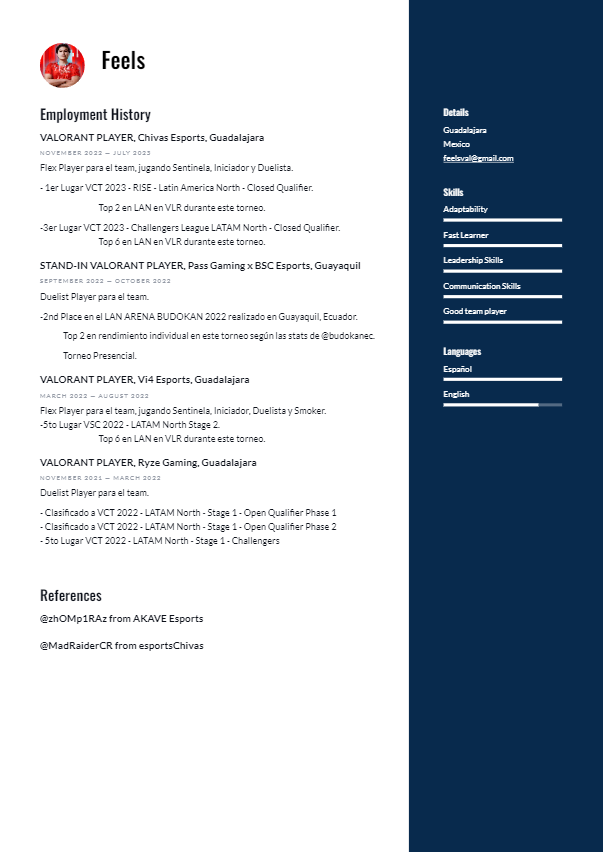 Mi contrato con <a href="/esportsChivas/">Chivas esports</a> ha terminado y me encuentro F/A sin restricciones con aspiraciones a la VCL 2024 o algún equipo con potencial.

Para cualquier propuesta pueden comunicarse conmigo por DM o al correo que se encuentra en el CV.

Se agradecen los RT y los ♥️.
(1/2)