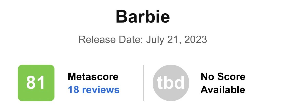 DiscussingFilm on X: 'BARBIE' debuts with 91% on Rotten Tomatoes from 35  reviews. Read our review:    / X