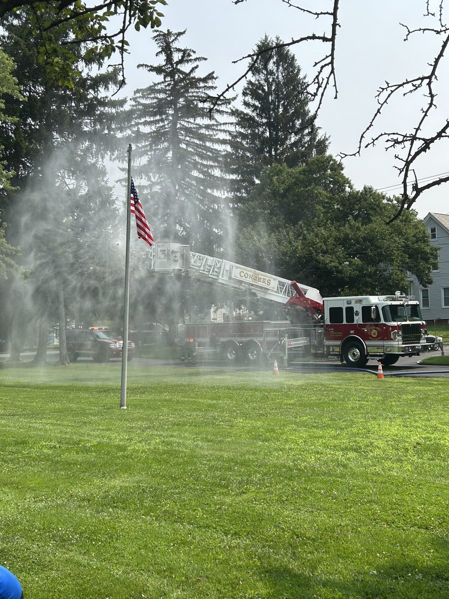 ClarkstownCLC's tweet photo. Yesterday the Congers Fire Department visited the CLC. The kids enjoyed a big spray from the hose to run through and keep cool! #clarkstown https://t.co/vIbcxbVU9U