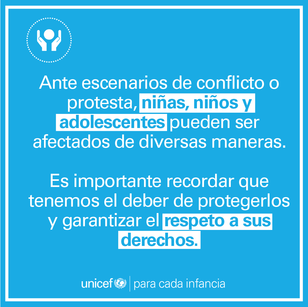 Ante escenarios de conflicto o protesta, niñas, niños y adolescentes pueden ser afectados de diversas maneras. Es importante recordar que tenemos el deber de protegerlos y garantizar el respeto a sus derechos.

Compartimos algunos consejos a tener en cuenta.⬇️