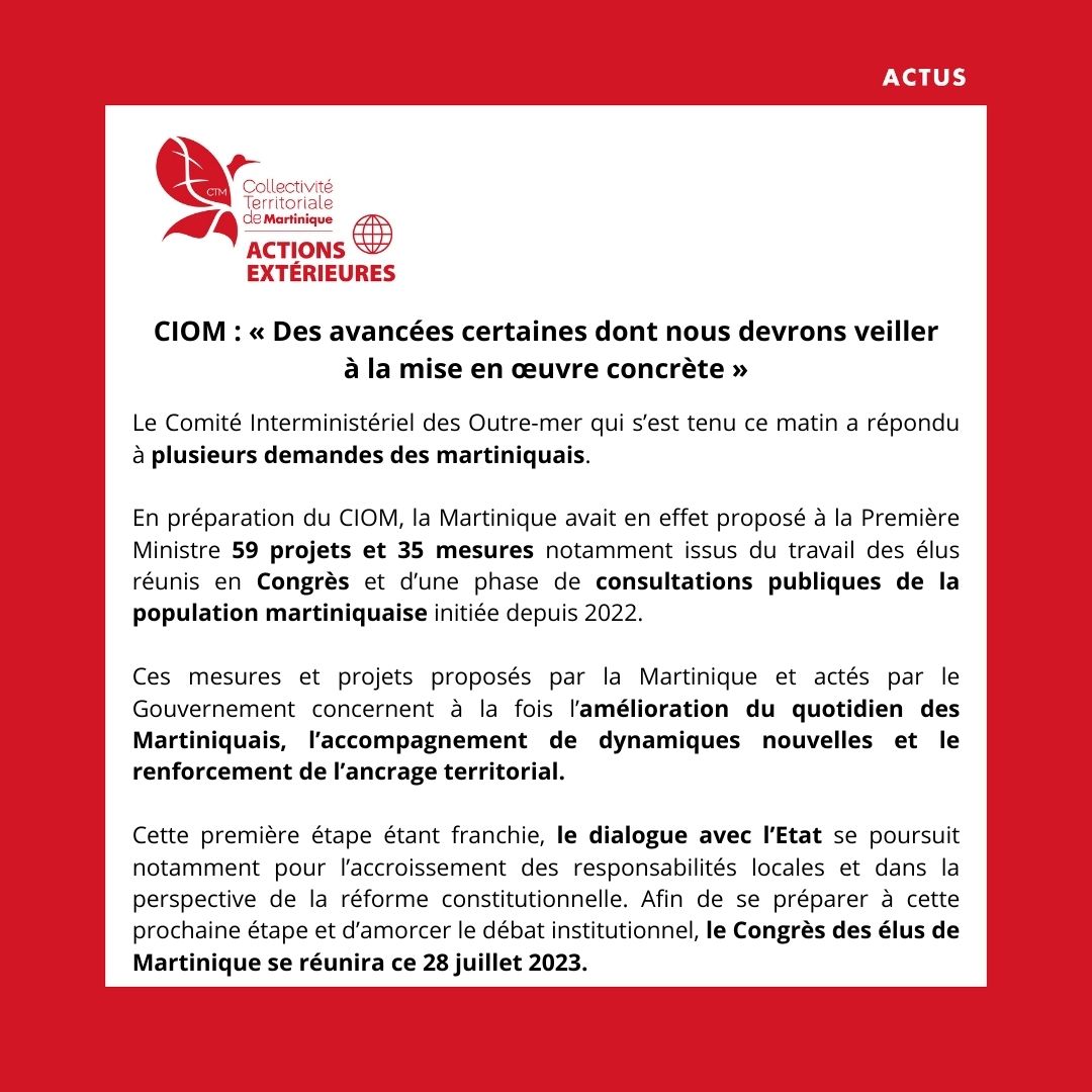 CTM_Martinique's tweet image. #CIOM : « Des avancées certaines dont nous devrons veiller à la mise en œuvre concrète »