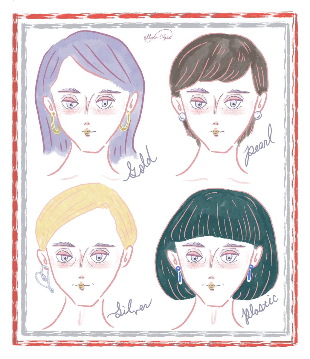 madamCALPICO's tweet photo. 長く使えそうなピアスが欲しいなと思って30代〜60代の女性をイメージして描いてみました。スカーフみたいにアレンジ。 #fashionstyle #ファッションイラスト #ピアス #スカーフ #ヘアスタイル #イラストレーター #スタイリスト #Illustrator  #挿絵 #アクセサリー #絵日記 #フープピアス https://t.co/lhNhQcQxNN