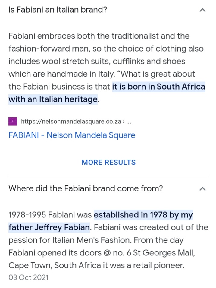 Wow! Who would have ever thought that Fabiani is South African brand.

@bonglez @Tsikwe1 @CindyPoluta @Motheo_Khoaripe
#702Breakfast