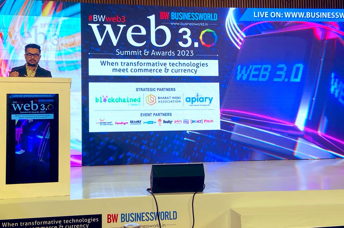 We are here at the #BWweb3 Summit. 
Come say hi to our boys 👋🏼<a href="/madhurprabhakar/">Madhur | Yodl</a> <a href="/tanujbehl/">Tanuj</a> <a href="/neerajjain1909/">Neeraj</a> 

#Web3 #conference <a href="/blockchainedind/">BlockchainedIndia</a> <a href="/BWBusinessworld/">BW Businessworld</a>