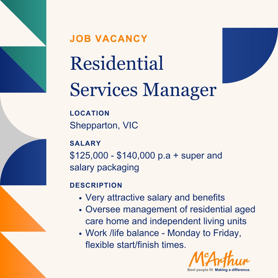 ✨ Exceptional operational role to lead, coach, develop and inspire a passionate team who make a positive difference to the lives of our residents

mcarthur.com.au/jobs/details/r…

#melbournejobs #victoriajobs #agedcarejobs #residentialagedcare #shepparton #mcarthur