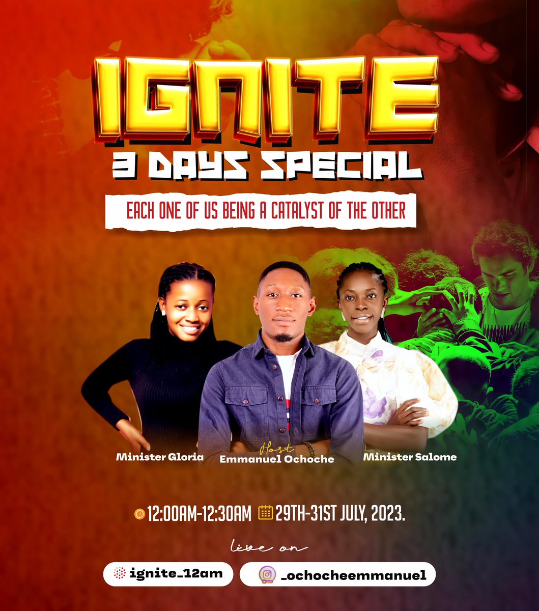 northside_kingz's tweet photo. We’ll be having an unusual time from 29th to 31st July, 12am daily. It’s certainly going to be life transforming, you should join us 😀 #ignite #12am #midnight #prayer #special #TCP #ReigningWithChrist #ochocheemmanuel https://t.co/DbmjRlOcyW