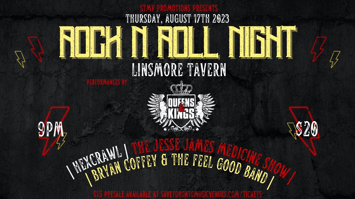 Queens3Kings's tweet image. A rare east end gig next month! @LinsmoreTavern w/ #HexCrawl, #thefeelgoodband and #jessejamesmedicineshow!  Aug. 17. Click here for more details and adv. tickets: fb.me/e/Ul8NGN7c

#linsmoretavern #torontorockshow