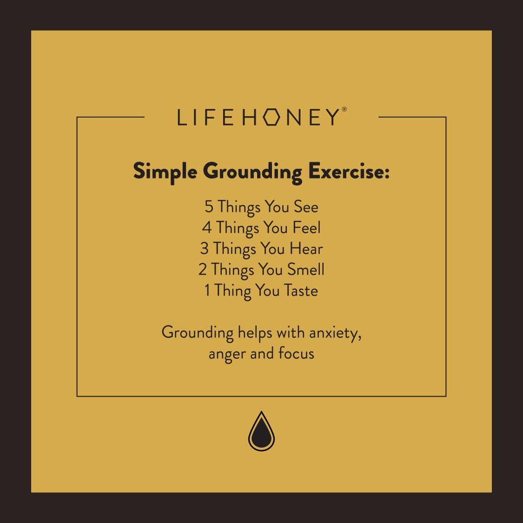 Feeling overwhelmed? Try this simple grounding exercise to help you feel more present and centered. 💛

#LIFEHONEY #lifehoneyliving #makinglifehoney #grounding #mindfulness #anxiety #focus #stress #depression #wellness #selfcare #mindfulnessexercise #groundingtechnique