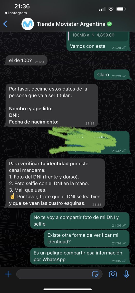 nicopuri's tweet photo. @MovistarArg no te parece un poco mucho pedirme foto de mi DNI y selfie agarrando el DNI para contratar un servicio?
No hay chance que te de esa información https://t.co/4vOOgygCap