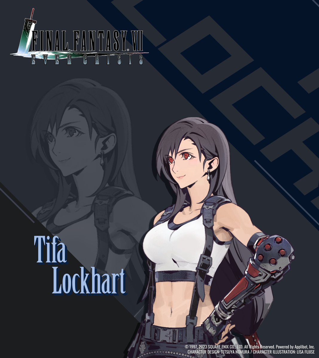 FFVII_EC_JP's tweet photo. 【キャラクター紹介】

「ティファ・ロックハート」

反神羅組織アバランチのメンバーであり、クラウドの幼馴染。七番街スラムの『セブンスヘブン』を切り盛りしている。

#FF7EC #FF7スマホ最新作 https://t.co/SQP4cIT32z