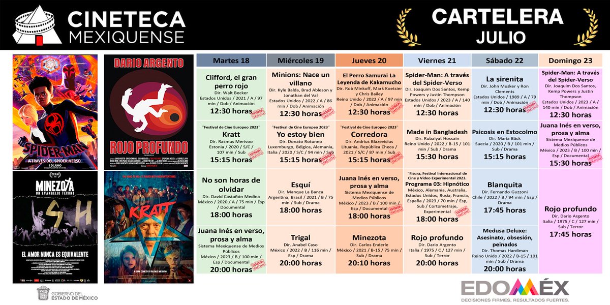 CecytemToluca2's tweet photo. Te presentamos la #CarteleraSemanal de la @CinetecaEdomex, para que armes el plan, asiste y disfruta de una buena película.
 ¡No te las pierdas!
 Más detalles en: https://t.co/5e5aAaA8u1
 @CulturaEdomex https://t.co/dmpIEK4j2C
