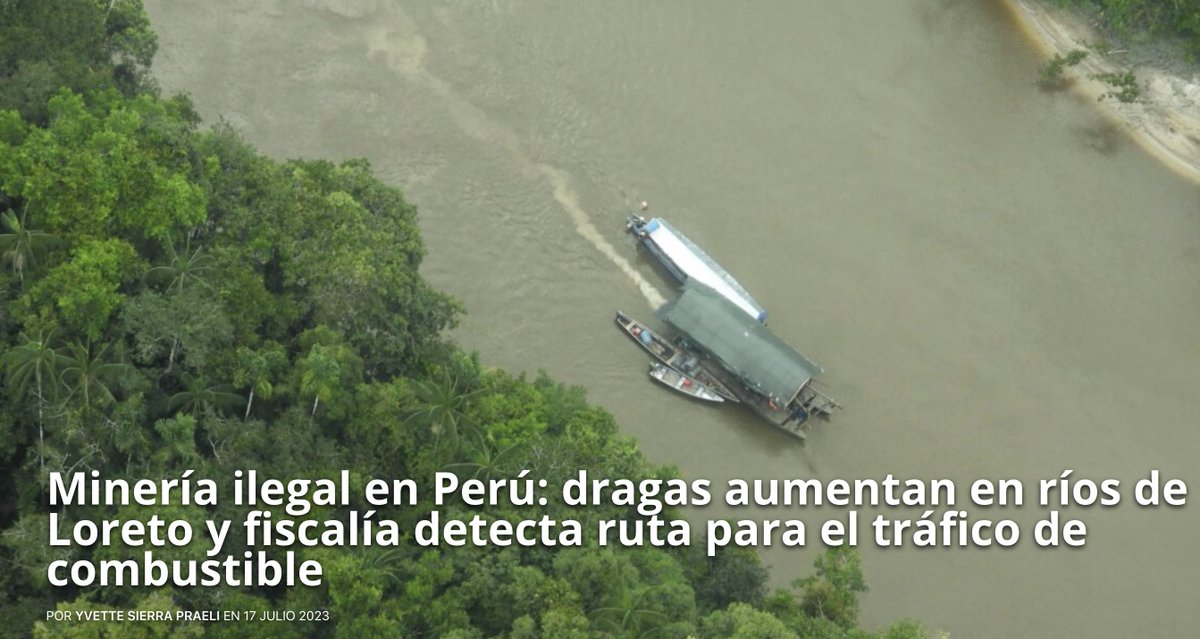 La minería ilegal se dispara en Loreto. Autoridades y expertos han detectado decenas de dragas operando en el río Nanay. A esto se suma una nueva ruta para el tráfico de combustible que la fiscalía ambiental revela en esta historia. ¿Cuál es la ruta? 
es.mongabay.com/2023/07/mineri…