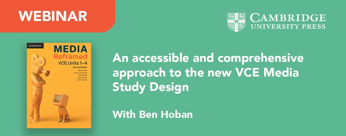 Cambridge_AusEd's tweet photo. Join Ben Hoban as he discusses the key components of the new VCE Media Study Design and how Media Reframed VCE Units 1-4 Second Edition will support teachers and students through the changes.

🗓️2 August, 4:30pm - 5:30pm (AEST)
➡️Register:  https://t.co/ueyowDIXaT https://t.co/av7u9UkTvr