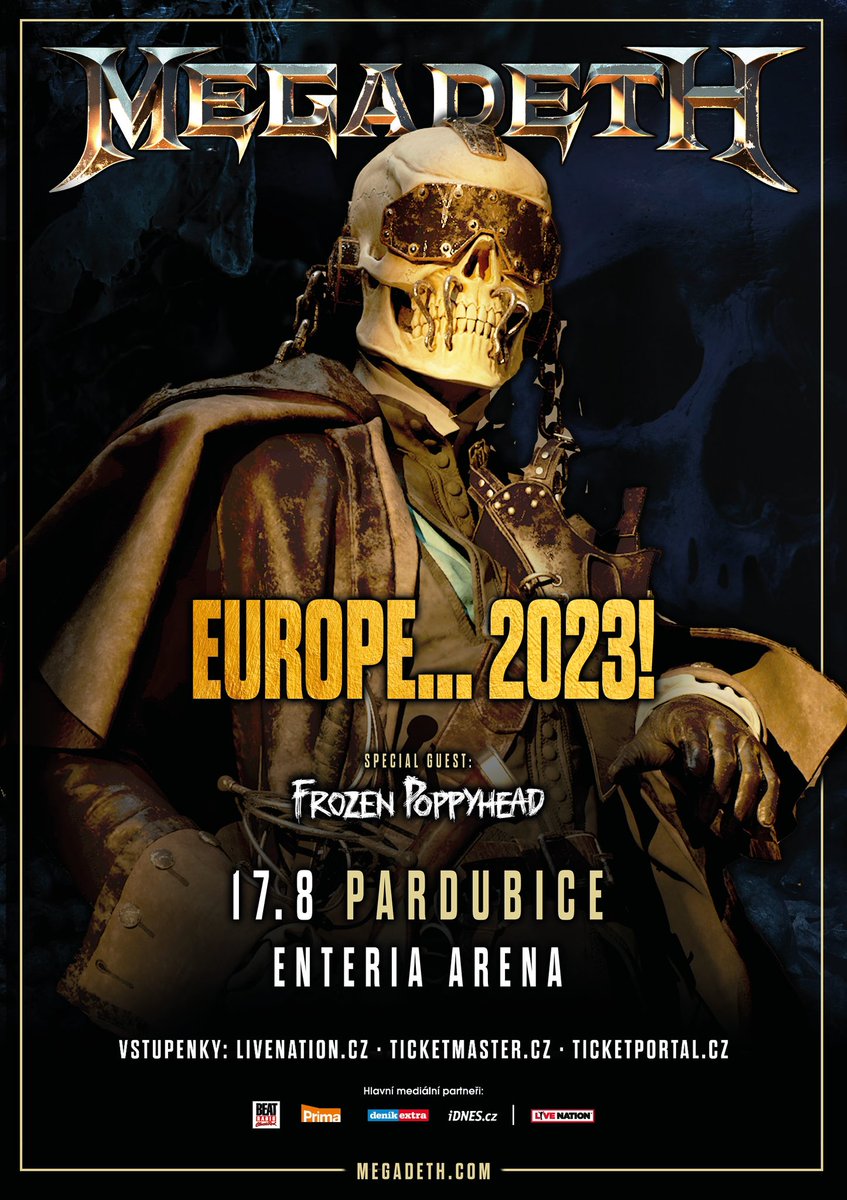 We're bringing the heat to Pardubice, Czech Republic on August 17th with @frozenpoppyhead. This is going to be a night of heavy metal mayhem that you won't want to miss. Tickets are on sale now, so get yours before they're all gone. We'll see you there! bit.ly/MegadethCzechR…