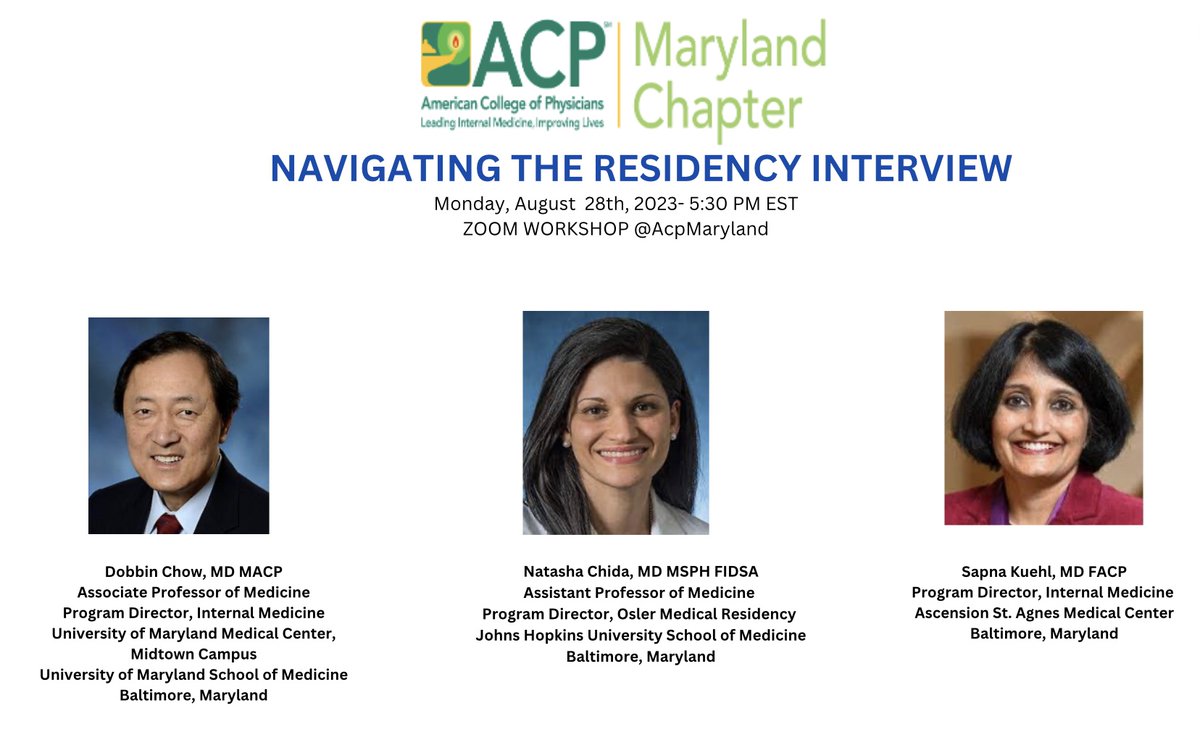 Navigating the Residency Interview @AcpMaryland. Our 4th year running. 28th August 5:30pm EST via Zoom Free registration- avrgnet.zoom.us/meeting/regist…