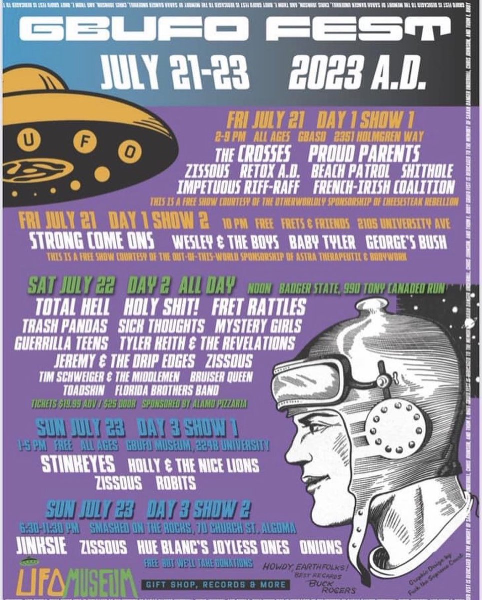 This is happening this coming weekend in Green Bay. It will rule &amp; I can’t wait.

My band, Florida Brothers Band, is playing at HIGH NOON. So get a bloody or a mimosa from the bar, bring your pancake plate over from your hotel’s continental breakfast, &amp; be sure to see our set.
