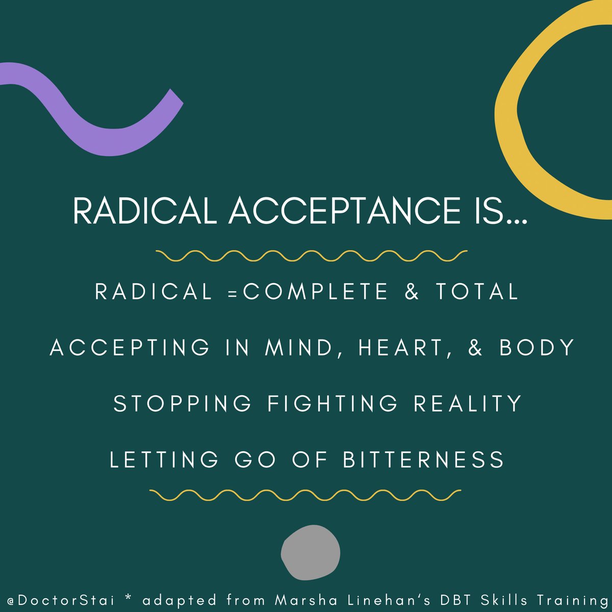 DoctorStai's tweet image. Created several infographics for the #MarketsAndMentalHealthSpace I co-hosted the other night, but I wanted to share them more broadly, so here ya go! First up… what is radical acceptance?

#dialectics #dbt #radicalacceptance #mentalhealth #MentalHealthMatters…