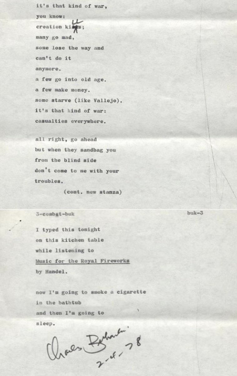 TheWinston_'s tweet photo. Bukowski sitting at his typewriter every night. Never before the suns down. 6 pack of cheap. 2 bottles of wine. Red. The ‘saddest’. His goal, 10 pages. Then: worship, his church &amp; religion. Morning comes. Blacks in. Now to decipher everything that happened last night https://t.co/lC9nPslxJj