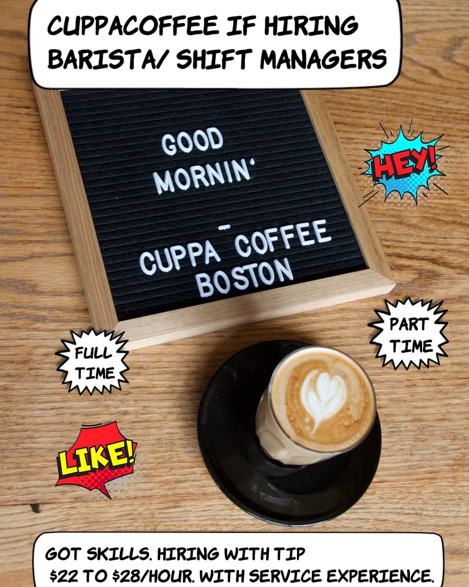 cuppacoffeeMA's tweet photo. We are hiring. Is it time become more than just a coffee guy. https://t.co/jZXkTah8TF