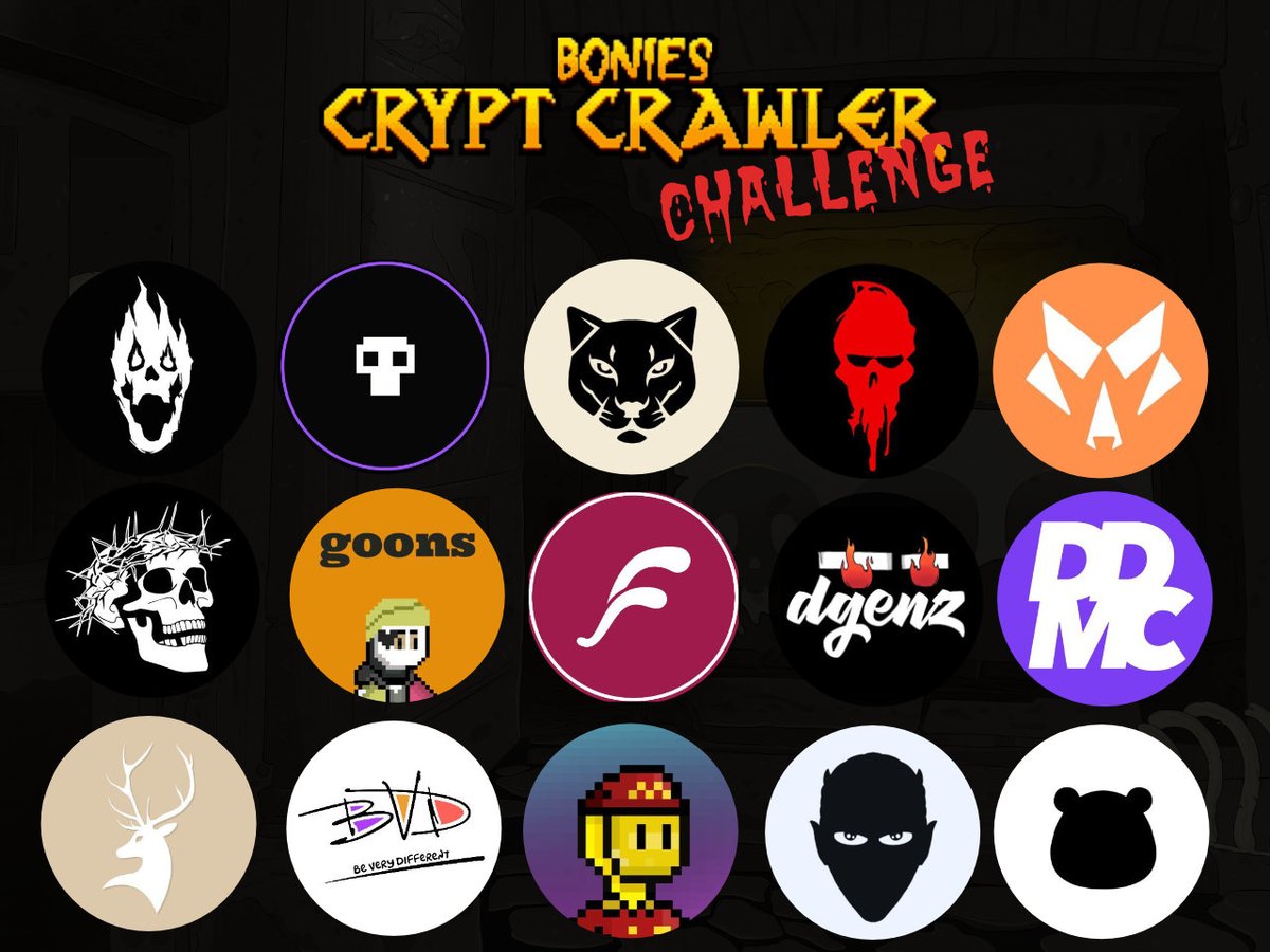 Our Crypt Crawler Challenges have officially kicked off with 15 communities joining in on the horror!

Shout out to:
<a href="/TombStonedHS/">TombStoned</a> 
<a href="/GhostKidDAO/">Ghost Kid</a> 
<a href="/LeopardLabsNFT/">The Leos</a> 
<a href="/SoDeadNFT/">SoDead</a> 
<a href="/WolfCapital_/">Wolf Capital 🐺</a> 
<a href="/dskullys/">Disarticulated Skullys</a> 
<a href="/AntiSolana/">goons 🥷</a> 
@ProjectFADA 
<a href="/dgenznft/">DGENZ</a>  
<a href="/DazedDucks/">Dazed Ducks</a> 
@DeerzNFT 
<a href="/BVDCAT_/">BVD</a>