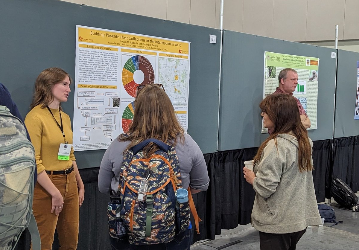 katderieg's tweet photo. @NHMU undergrad Logan Roberts sharing her work on mammal parasites &amp; museums in Utah and surrounding states with the experts! #IMC13 
#parasitology #mammalogy #collectionsareessential https://t.co/yjdPNQaEi3