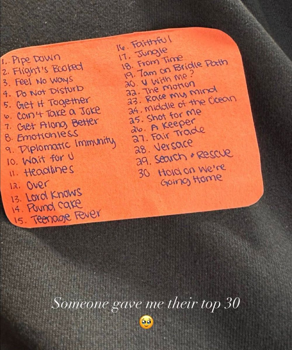 A fan gave Drake their top 30 songs from him.