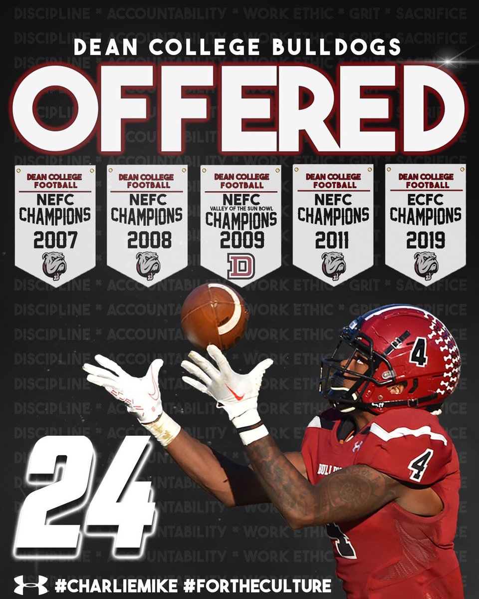 After a great conversation with @TD_HARM I am truly blessed to receive and offer from Dean College !! 🔴⚪️ #GoBulldogs @CoachTomKeane @CoachDreMurphy @DeanCollegeFB @cedar_football @DCollins_07 @LamarMcKnight_ @nexgenscouting @PRZPAvic @ScoutNickP