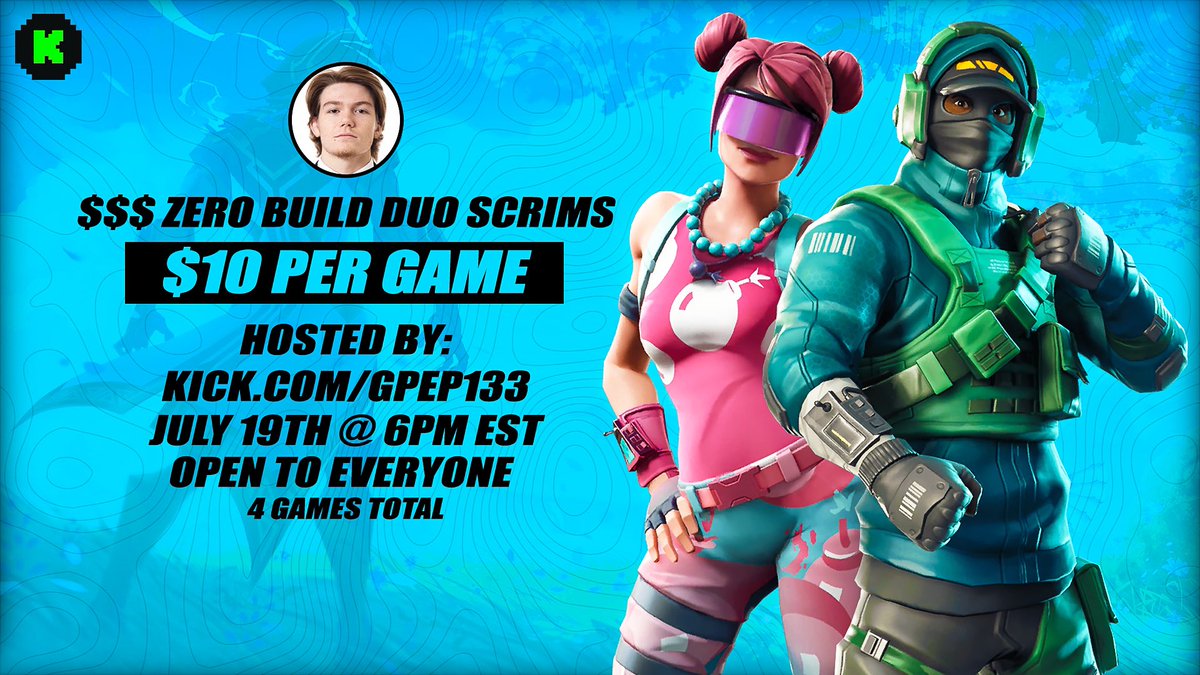 Esports_F7's tweet photo. 🚨 $$$ Zero Build Duo Scrims 🚨

• July 19th @ 6pm EST
• 4 games, $10 per win
• Open to everyone 
• Codes provided in stream by @facebookGPEP133 https://t.co/MWV5wOcAEK