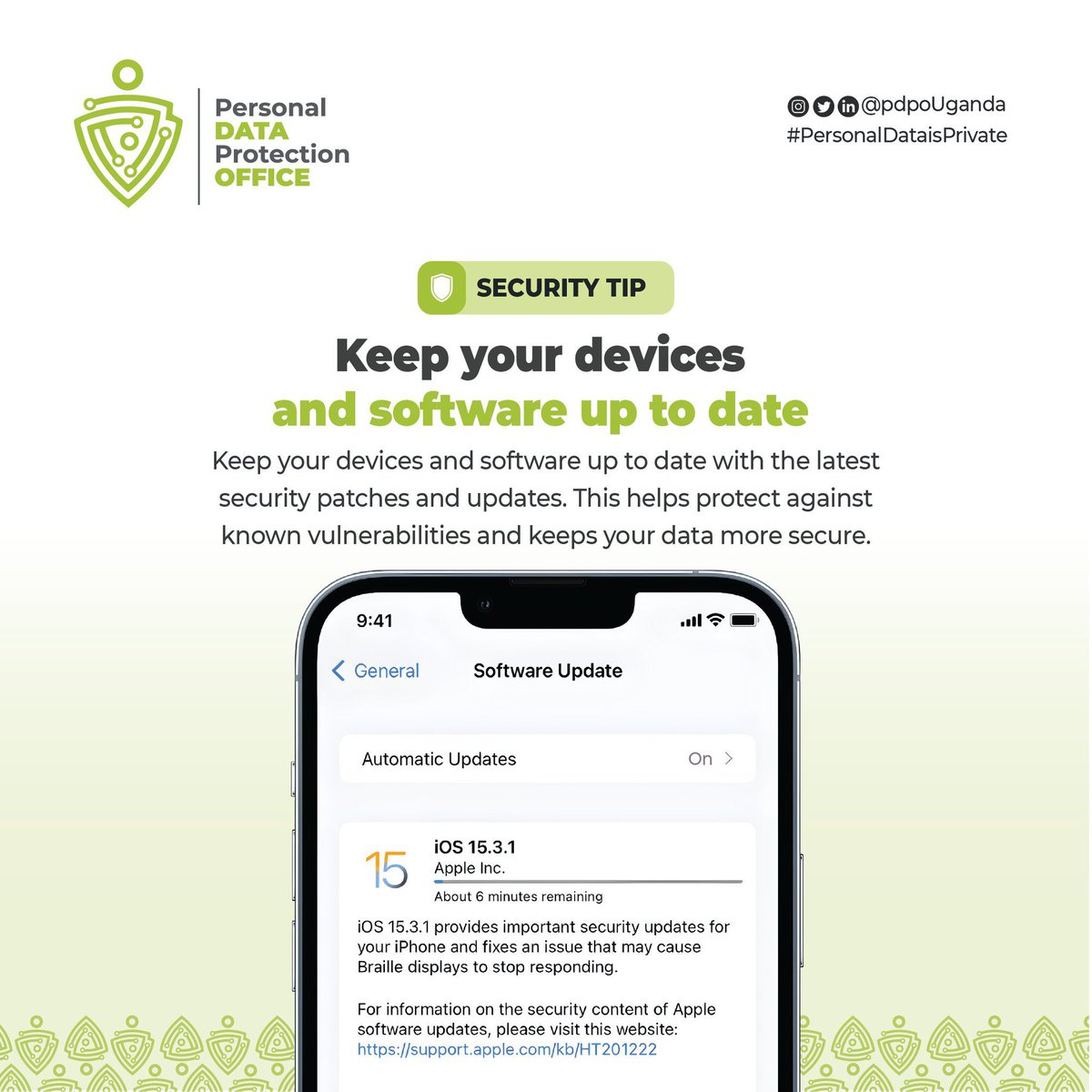 silentuser2026's tweet image. Security Tip:

Keep your devices and software up to date with the latest security patches and updates. This helps protect against known vulnerabilities and keeps your data more secure.
@pdpoUG 

#DigitizeUG
#PersonalDataIsPrivate