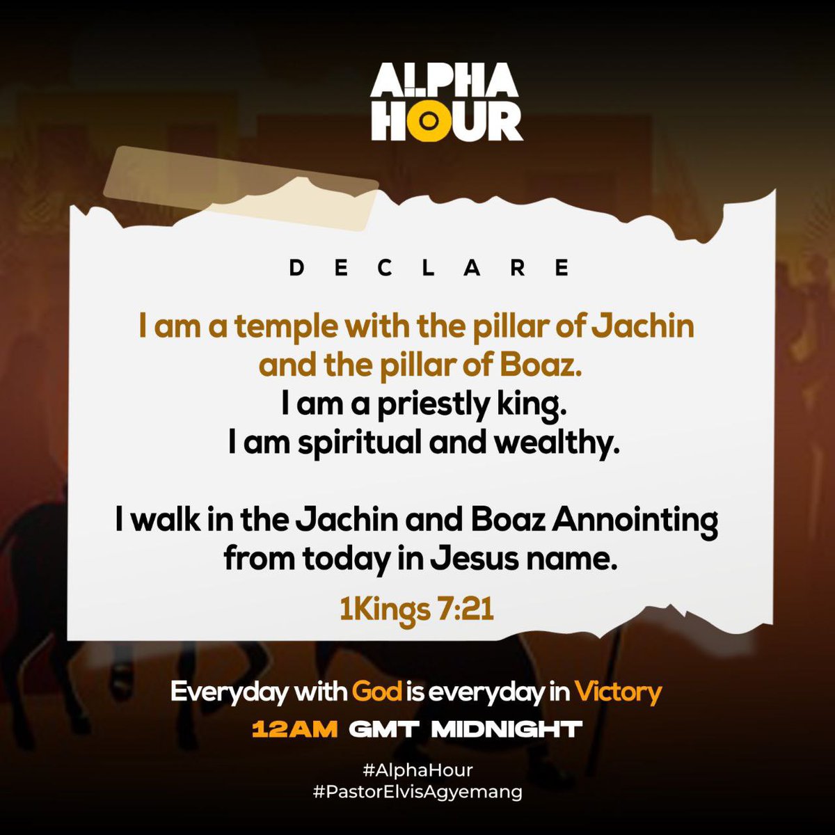 1 Kings 7:21 KJV
And he set up the pillars in the porch of the temple: and he set up the right pillar, and called the name thereof Jachin: and he set up the left pillar, and called the name thereof Boaz.

#AlphaHour #PastorElvis
