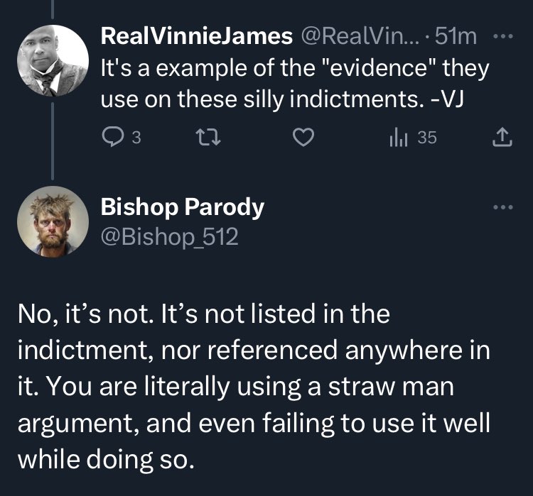 FeelTheBurner's tweet photo. @RealVinnieJames @AttorneyCrump We see the content of your character, and it’s lacking rationale and integrity. https://t.co/bjrVStEFUB