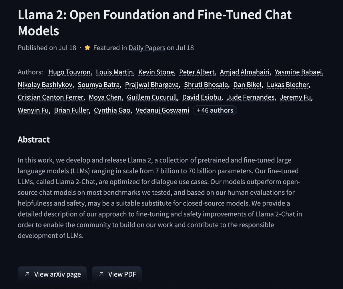 AK (@_akhaliq) on Twitter photo paper page for llama 2 is up: huggingface.co/papers/2307.09… paper page for llama 2 is up: huggingface.co/papers/2307.09…