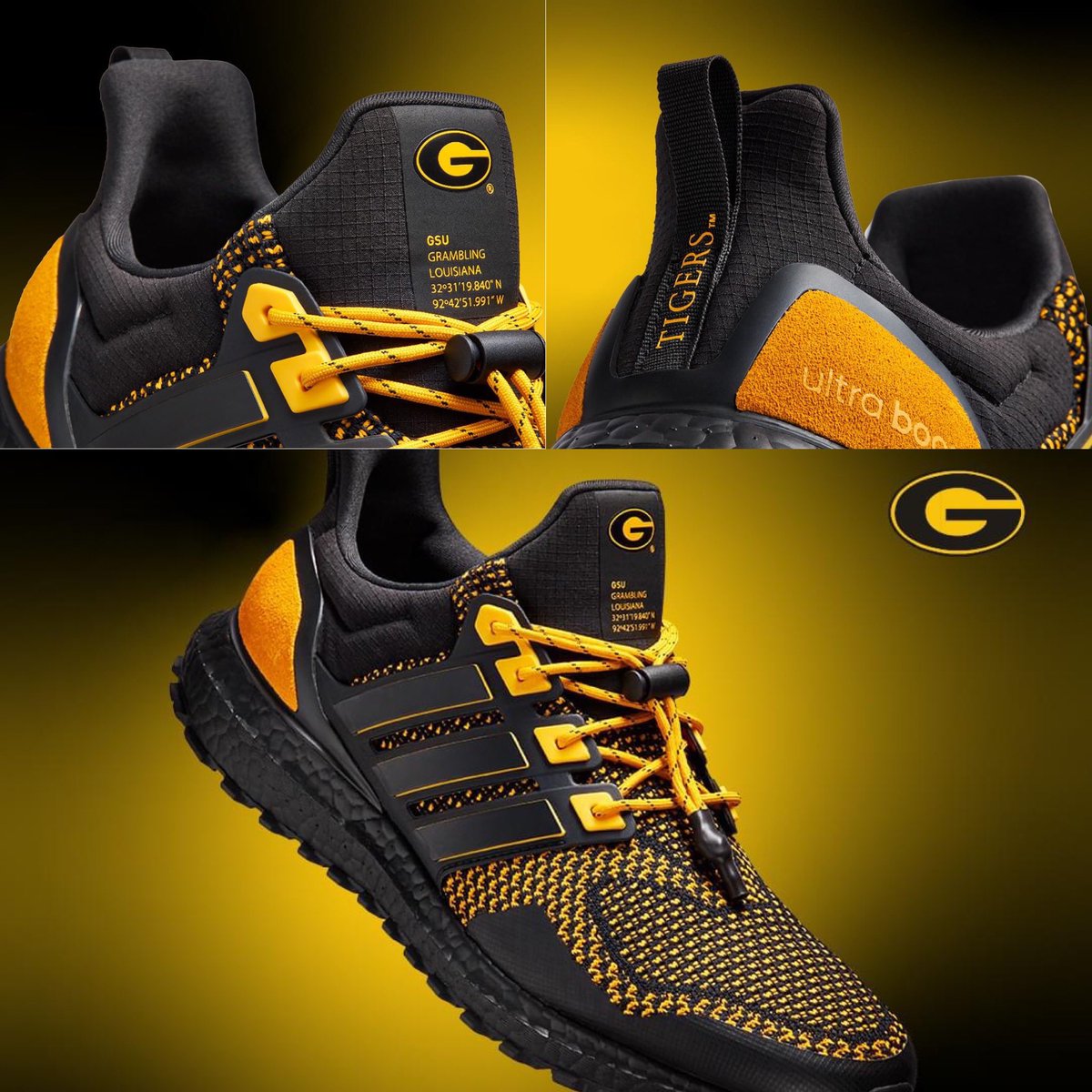 Who’s rocking their GSU shoes for Homecoming ? 👟🔥. Our first adidas Grambling State Ultraboost 1.0 is now available to buy. Visit 
 bit.ly/GRAMBLING-UB1 to get a pair of this exclusive shoe today. #GSU #adidasSportswear #teamadidas #gunaa #gramfam #gramblingalumni