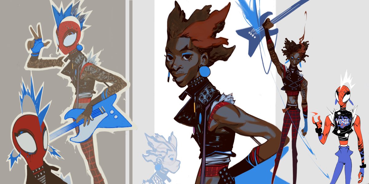 Lastly, I felt it was impossible to separate punk history from queer history, and my gut felt a more genderqueer Hobie would be the most radical vision of a black spiderpunk.