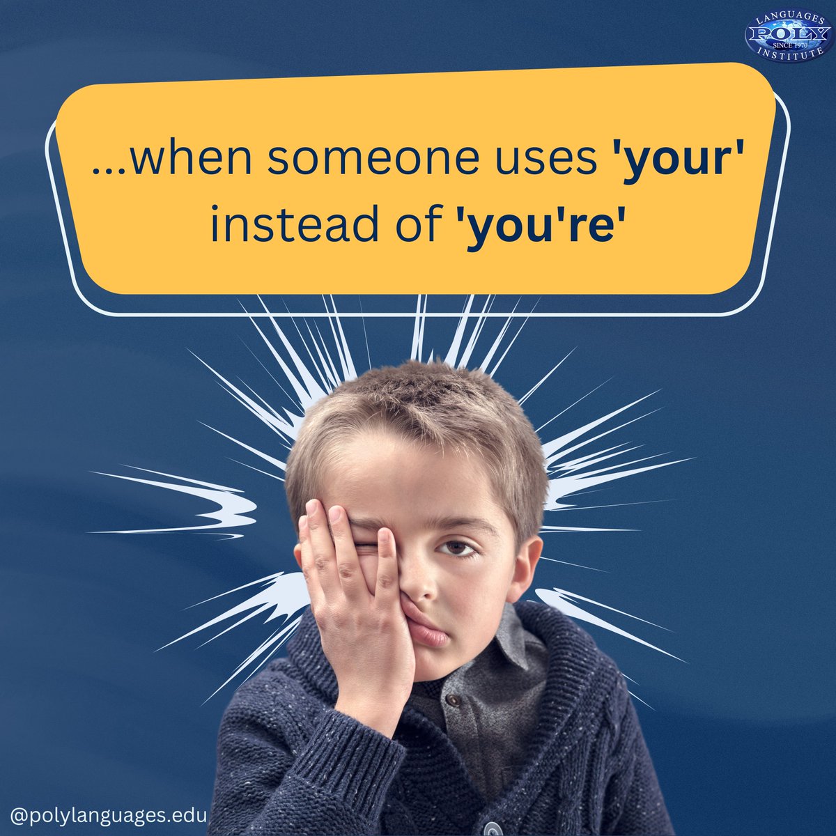 LanguagesPoly's tweet image. When you&apos;re a grammar nerd and someone uses &apos;your&apos; instead of &apos;you&apos;re&apos;... internal screaming intensifies&quot; 🤦‍♂️📚🔥😂

#grammarproblems #thestruggleisreal #grammar #English #everyone #LearnEnglish #learning #vocabulary #studyabroad #studyenglish