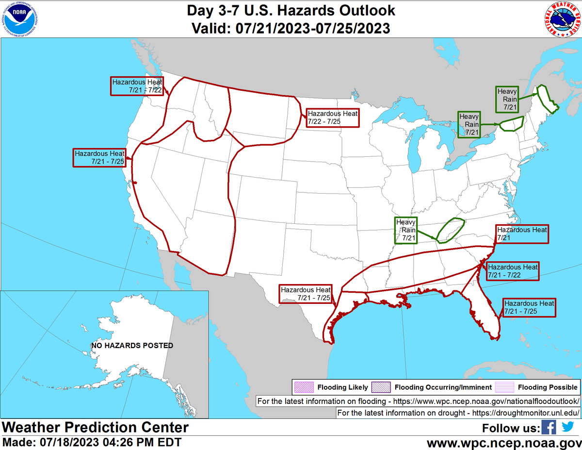 NWS's tweet photo. An extremely dangerous and long-duration heat wave will continue over the Southwest well into next week with oppressive heat indices spreading across the south-central and southeast U.S. through this weekend. https://t.co/VyWINDkBnn https://t.co/TJBHldpDOg