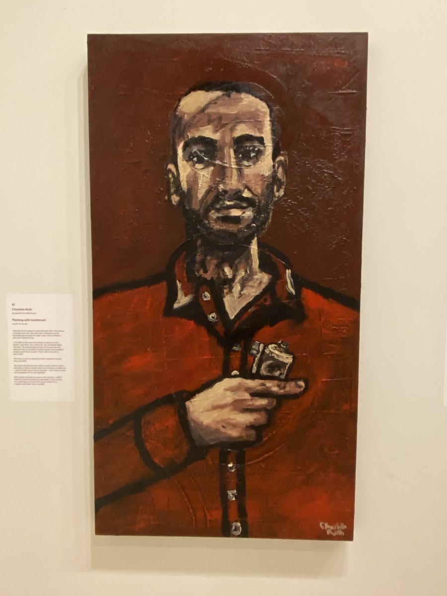 Last night I went to the Art Gallery of NSW to see the amazing Sulman prize painting by ⁦@AzimiMoz⁩ and the portrait of him entered in the Archibald prize, yet Moz himself remains in limbo due to the govts cruel “never ever” policy #10YearsTooLong ⁦@amnestyOz⁩