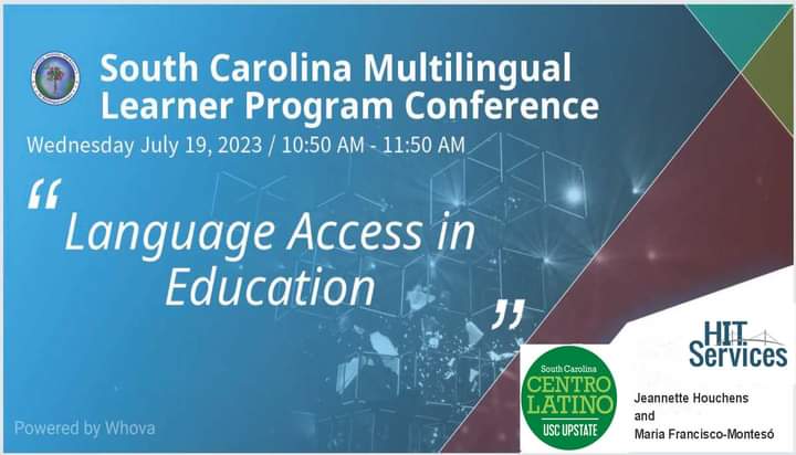 SCCentroLatino's tweet image. Are you attending the @EducationSC 2023 SC Multilingual Learner Program Conference? Check out 2 presentations by #SCCentroLatino asst. Dir @MontesoFM &amp;amp; J. Houchens #SCarolinaMLs #SCMLProgram  #traducciónupstate #uscupstate